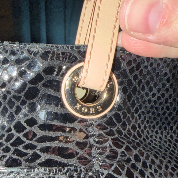 MICHAEL Michael Kors Black Snake Print Tote with Beige Straps - Picture 2 of 14